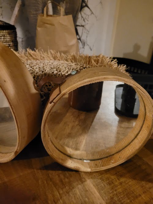 MIROIR TAMIS Ø 25 CM BOIS ET CUIR